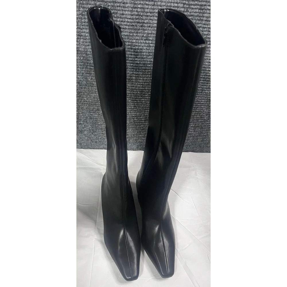 INC International Concepts Black Knee High Kitten Heel Zip Pointed Toe Women's,6